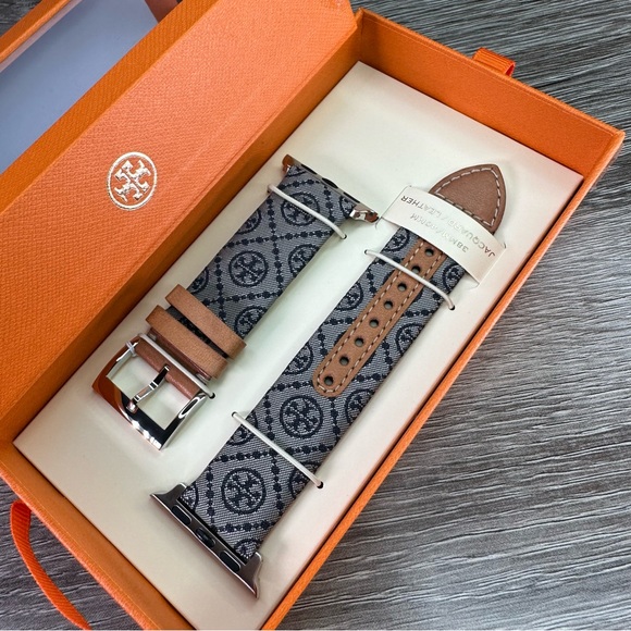 NEW✅TORY BURCH NAVY AND BROWN LEATHER BAND FOR APPLE WATCH 38-40MM TBS0065 - Picture 2 of 8